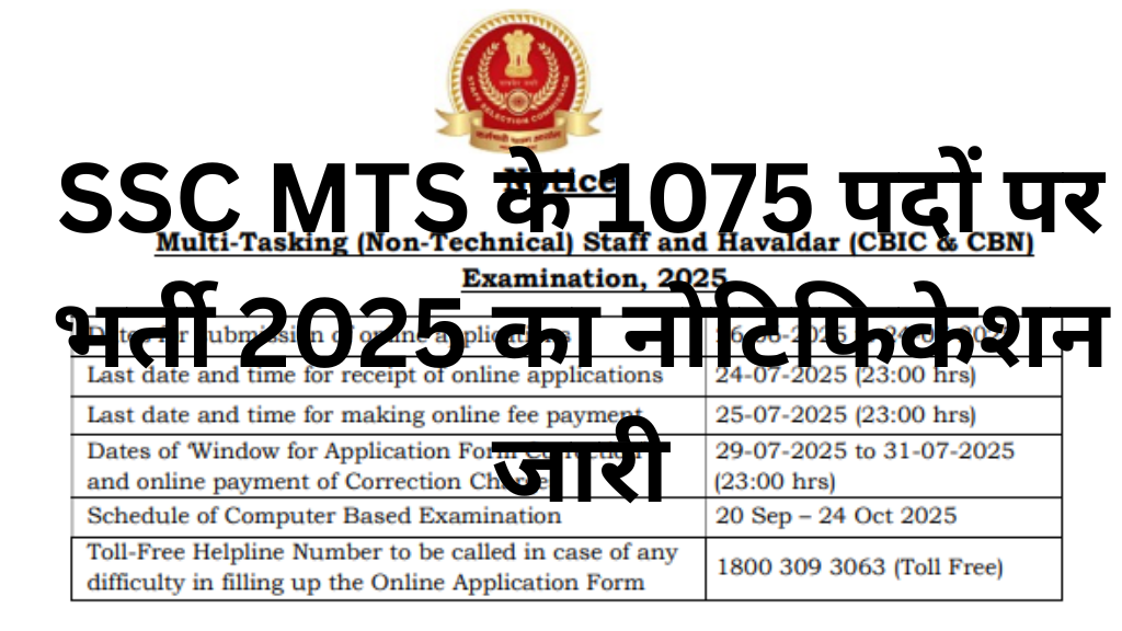 SSC MTS के 1075 पदों पर भर्ती 2025 का नोटिफिकेशन जारी