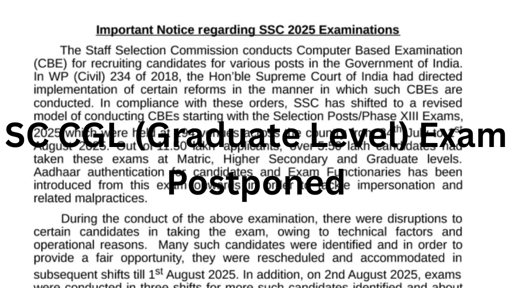 SC CGL Graduate Level Exam Postponed
