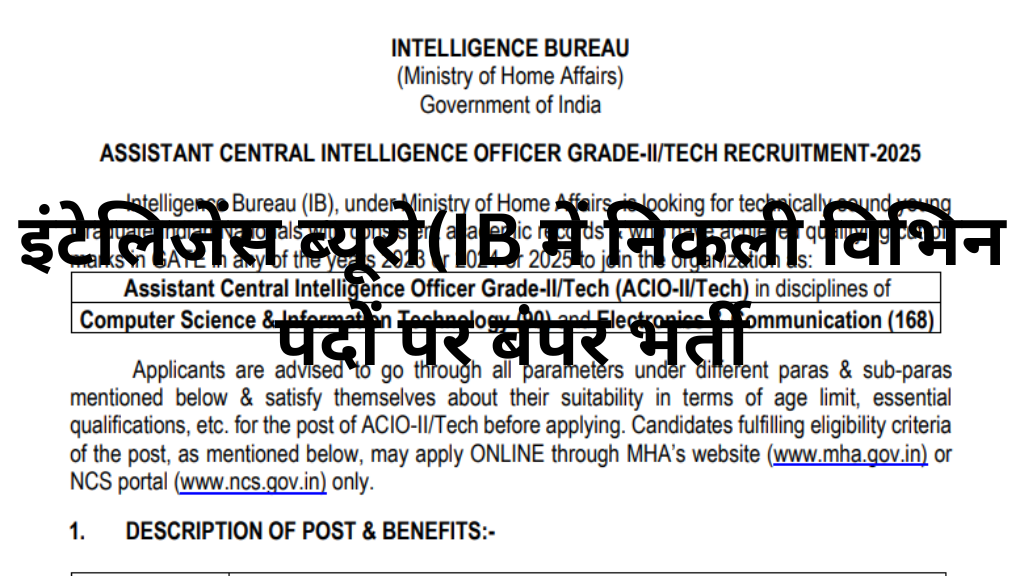 IB ACIO II/ Tech Recruitment 2025: Notification released for 258 posts of IB ACIO II/ Tech Recruitment 2025 IB ACIO II Tech Recruitment 2025