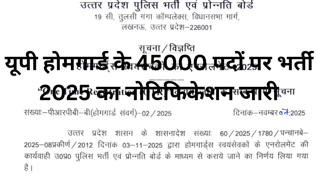 यूपी होमगार्ड के 45000 पदों पर भर्ती 2025 का नोटिफिकेशन जारी